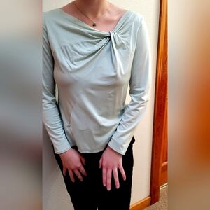 JJill, silk and wool stretch long sleeved blouse. Pale seafoam green. Women's M.